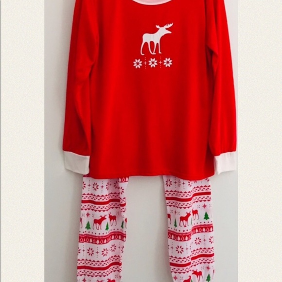 NWT Cozy Ladies Red Snowflake Moose Pajama Set Size Large - Picture 5 of 7
